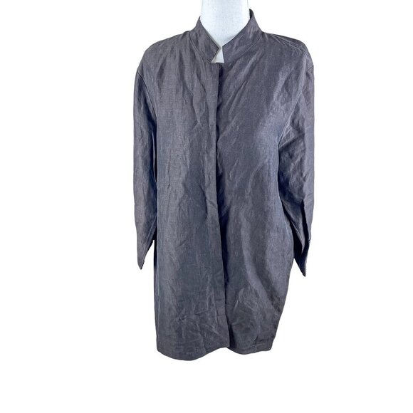 Eileen Fisher Linen Silk Band Collar Shirt size L - Picture 2 of 11